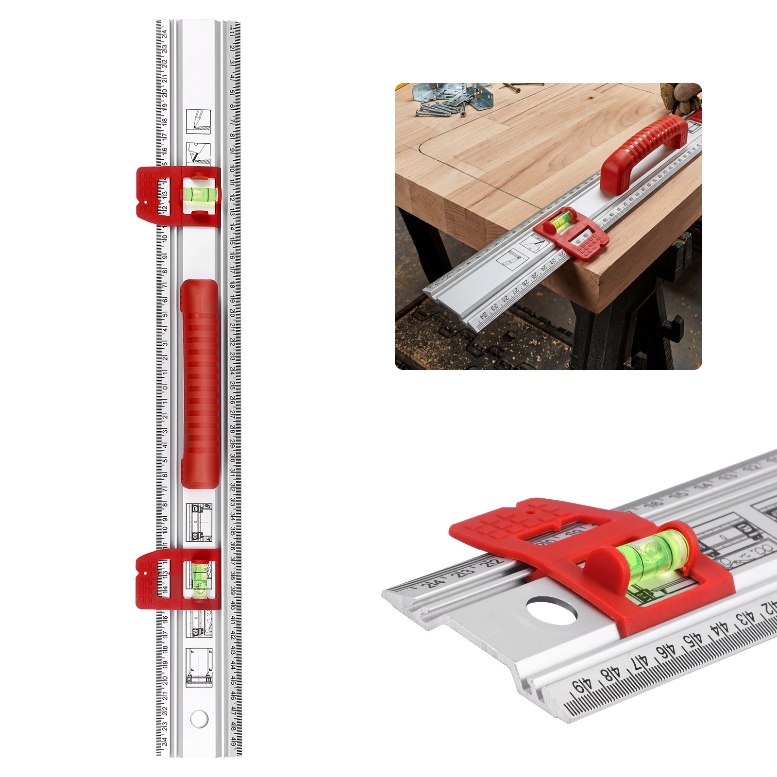 Home Improvement Guide - مسطرة ألومنيوم منزلقة للتسوية والتحديد مع